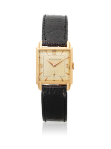 Jaeger-Lecoultre. An 18K gold manual wind square wristwatch