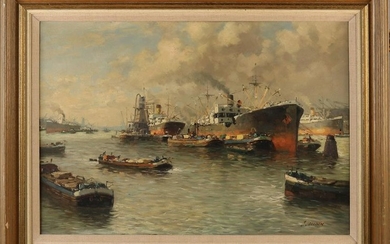 Jan van Delden ca 1930 Rotterdam harbor scene with