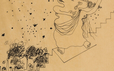 Jean Cocteau (1889-1963) La Tragédie Descendant des Degrés Pen and ink on tissue thin paper, 1924, sheet 326 x 250mm., 12 7/8 x 9 7/8in.