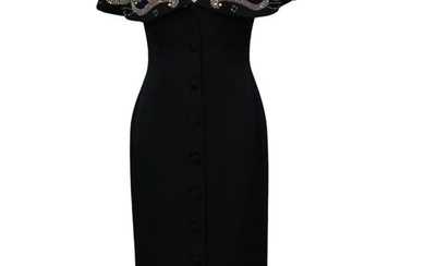 Jeran Designs Black Button Up Evening Gown W/Gloves