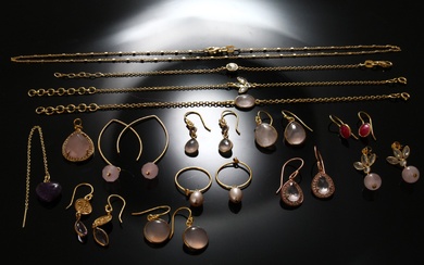 Jewelry set of gold-plated silver with rose quartz (24)