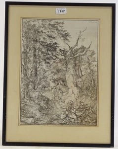 John Crome, engraving, sandy road through woodlands, signed ...