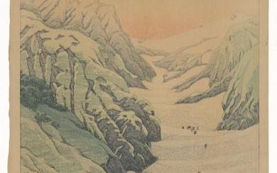 KAWASE HASUI (JAPANESE, 1883-1957) "SNOW VALLEY OF MOUNT HAKUBA" WOODBLOCK PRINT