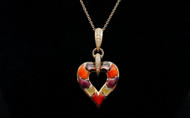 Kabana Multi-Stone Inlay, Diamond 14K 18" Necklace