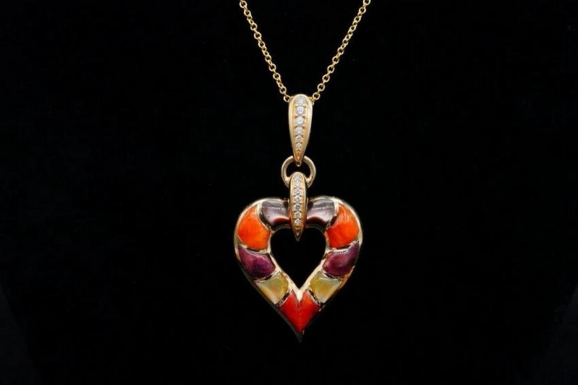 Kabana Multi-Stone Inlay, Diamond 14K 18" Necklace