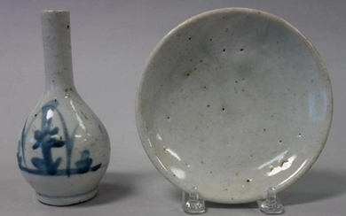 Korean Porcelain Bottle Vase & Celadon Dish