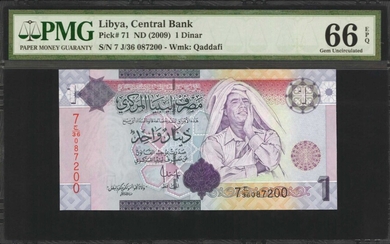 LIBYA. Central Bank of Libya. 1 Dinar, ND (2009). P-71. PMG Gem Uncirculated 66 EPQ.