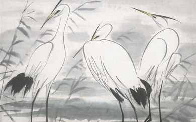 LIN FENGMIAN (1900-1991) Egrets and Reeds