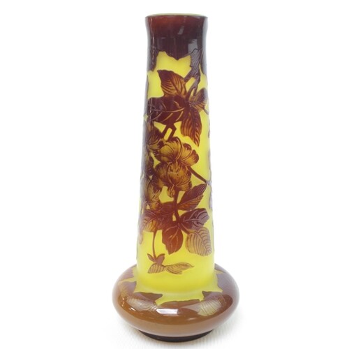 Galle marked Cameo Vase the tapering vase with dark etched c...