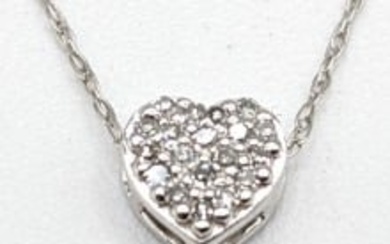 Ladies 14K White Gold Diamond Heart Necklace