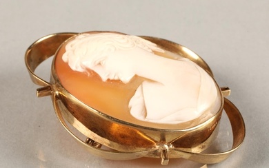 Ladies 9 ct yellow gold mounted cameo brooch.