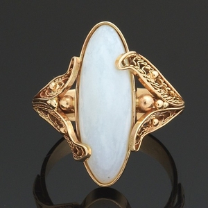 Ladies' Vintage Gold and Opalescent White Chalcedony Ring