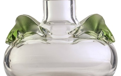Lalique French Art Glass Crystal Green Saghir Vase