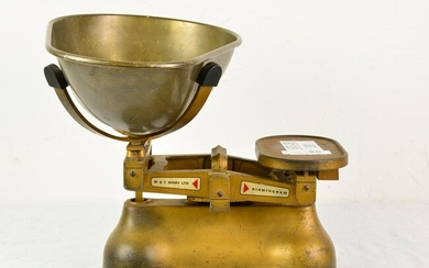 Large English Gold Balance Scale with Weights