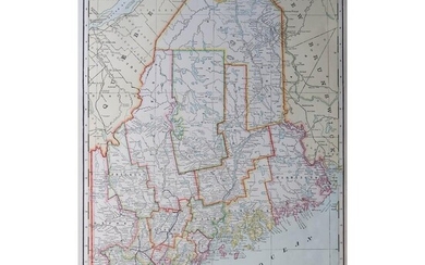 Large Original Antique Map of Maine, USA, C.1900...