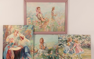 Large Paintings of Young Women in Floral Settings