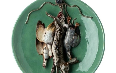 Large plate 'hunting' by Manuel Gustavo Bordalo Pi