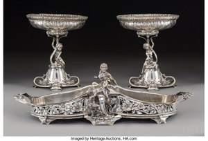 Lazarus Posen, A Three-Piece Lazarus Posen Art Nouveau Silver Table Garniture (circa 1900)