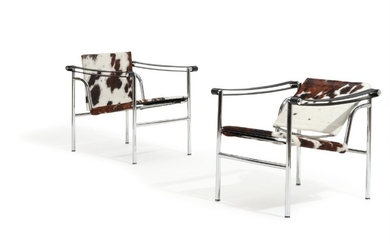 Le Corbusier, Charlotte Perriand: “LC-1”. A pair of armchairs with chromium-plated steel frame, upholstered with ponyhide. Manufactured by Cassina. (2)