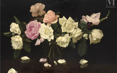 Lev TCHISTOVSKY (Pskov 1902- Cénevières 1969) Roses sur fond noir