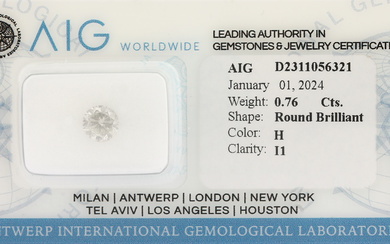Loose brilliant , 0.76 ct Wesselton(H)/p1, sealed, with AIG-expertise Valuation...