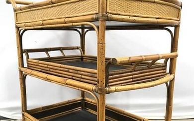 Lot 2 Bamboo Style Bar Cart & Matching Tray