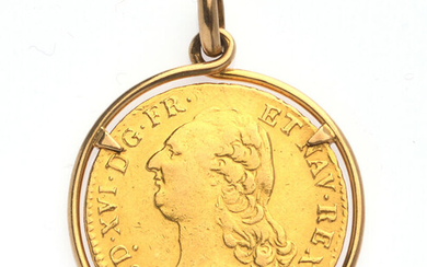 Lot 52 PENDENTIF en or jaune 750/°° ornée d'un double Louis d'or de Louis XVI frappé à...