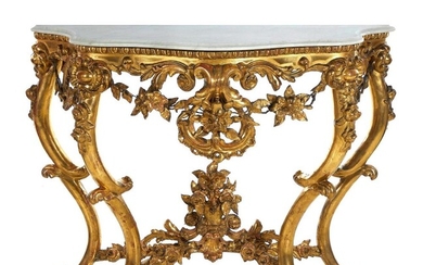 Louis XV style Carved Giltwood and Marble Top Console Table