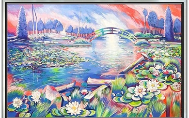 Lowell Nesbitt Large Original Oil Painting On Canvas Signed Water Landscape Art