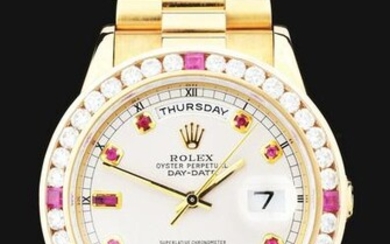 MENS 18K GOLD ROLEX PRESIDENT DAY-DATE CHAMPAGNE RUBY