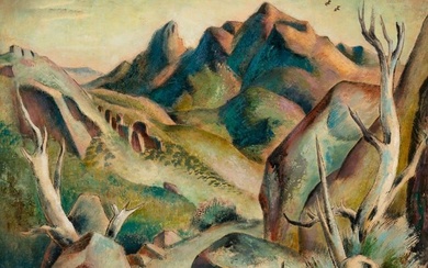 MOUNTAINOUS LANDSCAPE SIGNED ANNIE MONTGOMERY (1908-1981).