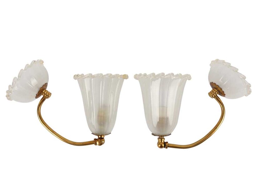MURANO, ITALY: A pair of Italian glass and gilt metal table or wall lights
