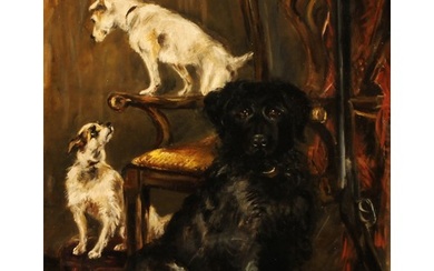 Manner of Arthur Wardle Gun Dog and Terriers in an Interior,...