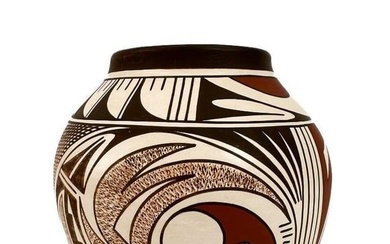 Maynard Navasie (Hopi, 1945 -1999) and Veronica Navasie Hopi Sun Clan Polychrome Pottery Vessel Vase