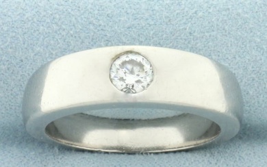 Mens 3/4ct Solitaire Diamond Pipe Style Ring in Palladium