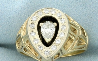 Mens 3/4ct TW Diamond Pear Shaped Statement Ring in 14K Yellow Gold