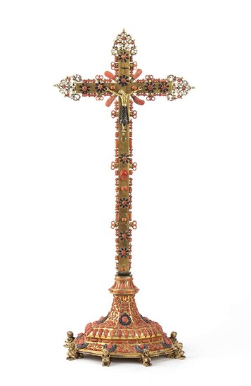 Mercury-gilded copper; the cross is inserted in an octagonal...