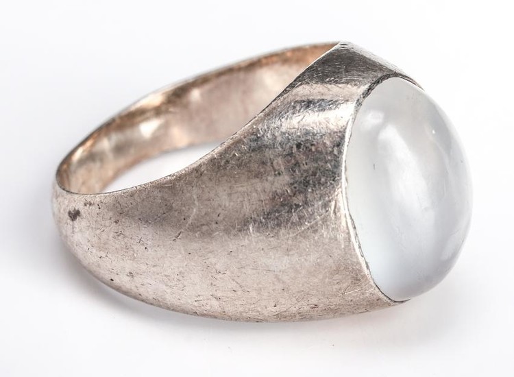 Mid-Century Modern Silver & Oval Moonstone Ring