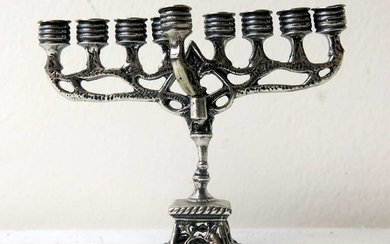 Miniature Silver Hanukkah Menorah made by Hazorfim, Dutch Pattern