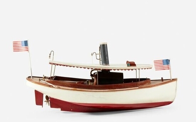 Miniature motorized painted wood steam boat, 20th