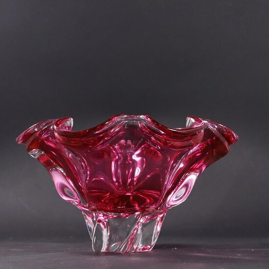 Modern Design Art Glass Seguso Style 2 Color Vase Pink
