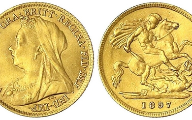 Monnaies et médailles d'or étrangères, Grande-Bretagne, Victoria, 1837-1901, 1/2 Souverain 1897. Tueur de dragon. 3,99...