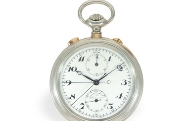 Montre de poche : montre de poche de précision en argent lourd avec chronographe à...