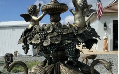 Monumental Italian Style Swans Grapes and Cherubs Bronze Fountain Sculpture