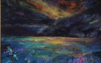Moy Mackay (Scottish born1966) Sundown Blossom, stitched signature, felted merino wool, 54cm x 54cm.