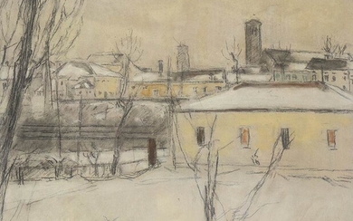 NINO SPRINGOLO (Treviso, 1886 - 1975) Snowy landscape, 1950 Oil...
