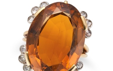 NO RESERVE - A CITRINE RING set with an oval cut citrine, accented by rose cut diamonds, no assay
