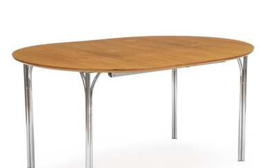 SOLD. Nanna Ditzel: "Tobago". Oval dining table with extension, mounted on chromed steel legs. Cherry wood top and two additional leaves. (3) – Bruun Rasmussen Auctioneers of Fine Art