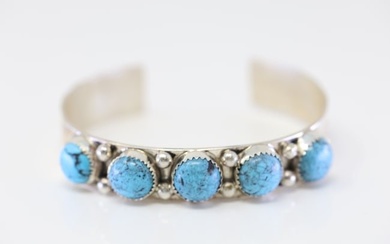 Native America Navajo Sterling Silver Turquoise Bracelet Cuff By D.N.