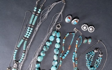 Native American Navajo Sterling Silver & Turquoise Jewelry Collection Group Lot